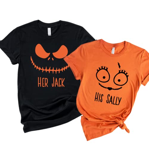 Jack and Sally His and Her Halloween Couple Outfits, His and Her Halloween Shirts, Matching Halloween Shirts For Couples, Jack and Sally Tshirt Couple For Boyfriend, Girlfriend, Husband and Wife.