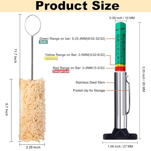 Image of 3 Pack Extra Long Tire Lube Brush Applicator Swab,11.7 inch Length, Handle Tire Lubricant Brush Applicator Swab Set for Changing Tires,Come with Tread Depth Gauge
