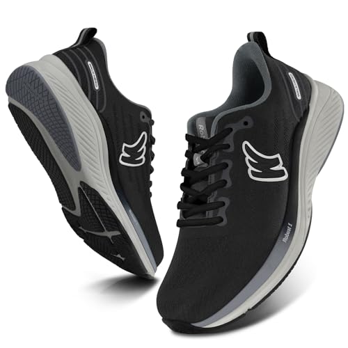 Mens Walking Shoes for Arch Support Non-Slip Comfort Mens Sneakers Cushioned and Breathable Orthopedic Shoes for Plantar Fasciitis (Black 10.5)