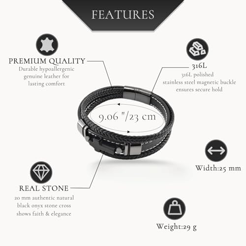 Mens Bracelet Cross Multilayer Black Braided Genuine Leather Bracelet for Men Christian Jewelry 316L Stainless Steel Clasp Religious Gift for Men3