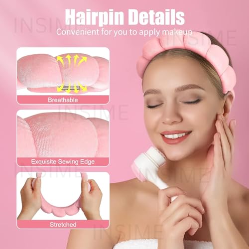 Image of INSIME Facial Spa Headband for Women | Stylish Makeup and Face Wash Hair Band With Wrist Towel | Beauty Skincare Hairband, 1 count (Pack of 1)
