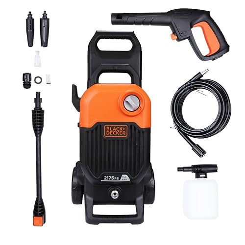 Image of Black + Decker Bepw2200 2000W 2175 Psi 150 Bar Pressure Washer for Car, Bike, Home & Garden Cleaning Use with Multiple Accessories Included, 1 Year Warranty, Orange & Black