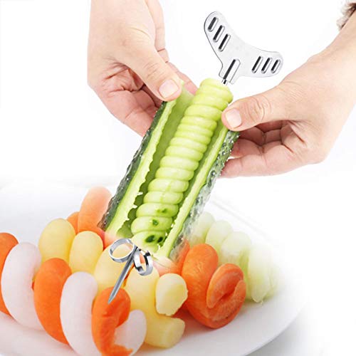 2pcs / Set Stainless Steel Vegetable Spiral Cutter Manual for Potato Carrot Cucumber Carving Salad Chopper