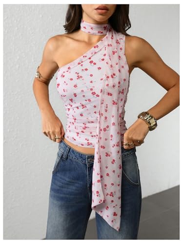 Image of RoseSeek Women's Y2K Leopard Polka Dots Halter Asymmetrical Neck Crop Tops