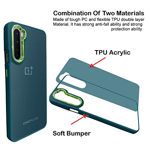 Image of A rtistque Frosted Translucent Back Cover Case for Oneplus Nord | Electroplated Chrome Ring | Raised Camera Edges for Protection | Smooth Sides TPU - Green