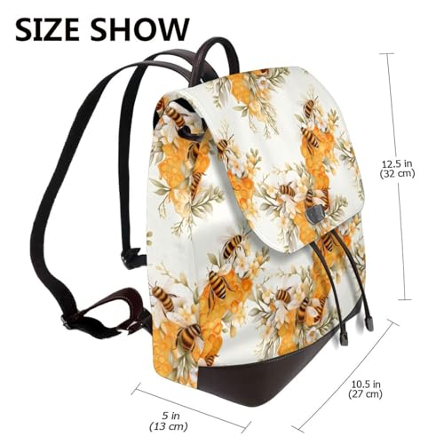 Honey Bee Honeycomb Flower Lightweight Daypack Bag Microfiber PU Leather Backpack for Travel Business Commute Gym2