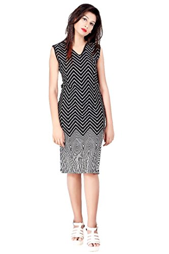 Image of Y&K Designer Stylish Printed Sleeveless Round Neck Casual Cotton Women's /Girls Knee Length Midi (Black)