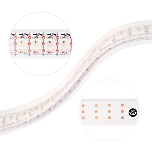 BTF-LIGHTING WS2812B RGB 5050SMD Individual Addressable 3.3FT 144(2X72) Pixels/m Flexible White PCB Full Color LED Pixel Strip Dream Color IP67 Waterproof Making LED Screen, LED Wall, etc Only DC5V