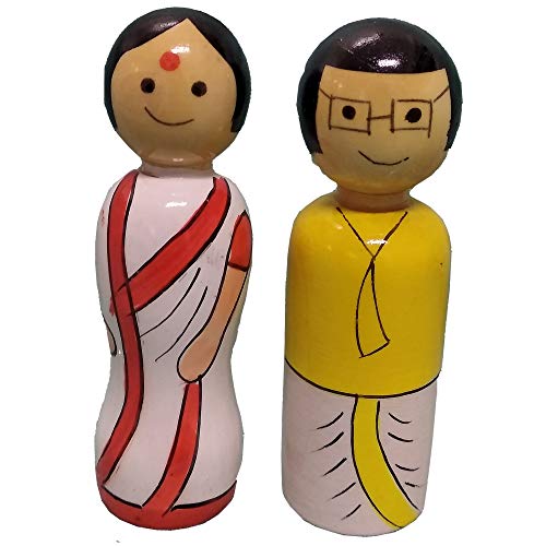 Eco Basket Channapatana Handmade Wooden Bengali Mini Desi Couple Figurine
