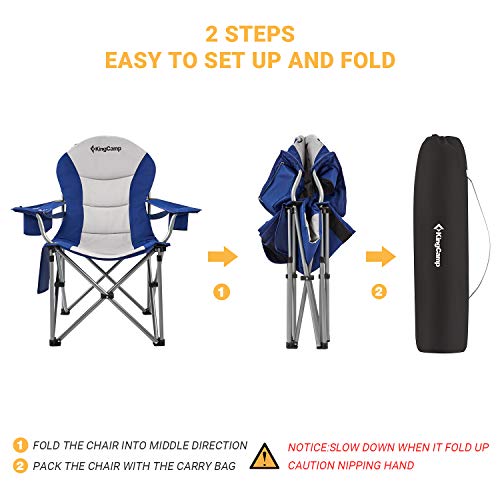 Kingcamp Oversized Heavy Duty Padded Outdoor Camping Folding Chair With Lumbar Back Support, Cooler, Armrest, Cup Holder, Side Pocket, Supports 353 Lbs #TOP5