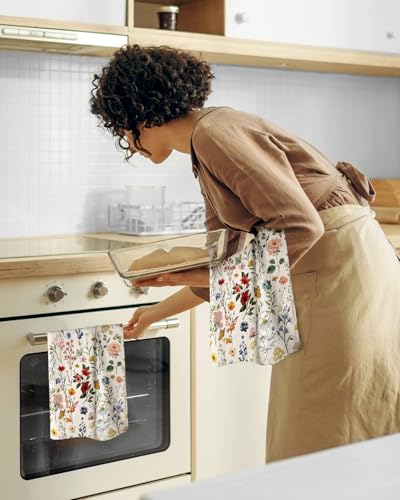 Image of Miss Adola 150GSM Flour Sack Kitchen Towels Set of 2, Vintage Flower | 18 inchx26 inch, Lightweight, Lint-Free, Pure Cotton, Decorative, with Hanging Loop, Absorbent, Softer after Wash, Giftable Package