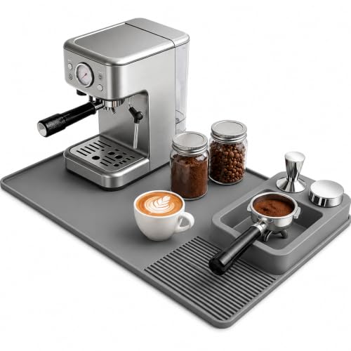 Image of Silicone Coffee Mat and Espresso Tamping Mat, Detachable Espresso Mat Accessories, Coffee Bar Mat Suitable for Use Under coffee Maker, Dish Drying Mat for Kitchen Countertop Protector, Gray