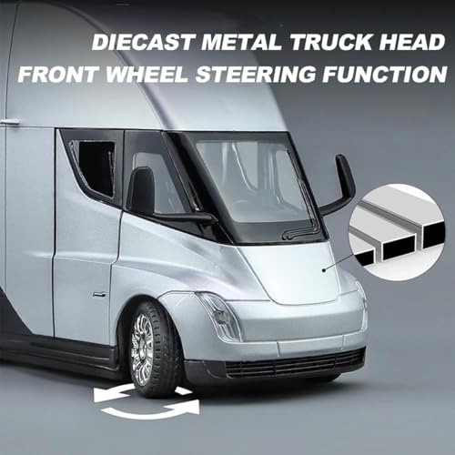 Image of Magicwand 1:32 Scale Die-Cast Metal Teslla Semi Truck Head with Openable Doors,Pull Back Action,Blinking Lights【Pack of 1】【Colors as Per Stock】