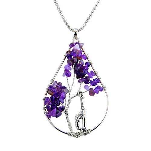 Collier améthyste avec girafe Zuo Bao fait main