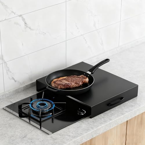 Gas Cooker Covers Tops Carbon Steel Stove Cover Plate with Handles for Electric, Gas Stove Top, Small Homes, Kitchens Countertops(Black,L11.81xW15.75xH1.97IN)
