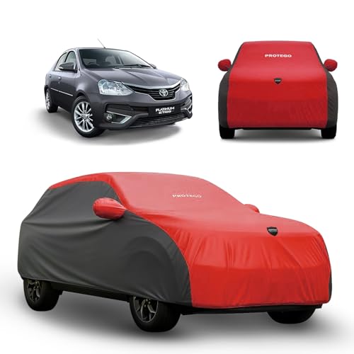 Image of PROTEGO Prime Series India's 1st Anti-Tear Car Cover for Toyota Etios | Heavy-Duty, Custom Fit, All Weather Protection | 100% Waterproof, Windproof & Hail Resistant | 2-Year Warranty | Red + Black