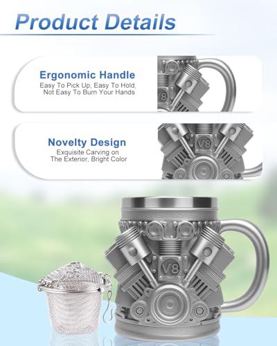 Taza de acero inoxidable con diseño de motor V8, 15 oz miniatura 5