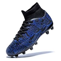 oTzTTzTo Kids Soccer Cleats Boys Girls Firm Ground Professional Athletic Outdoor Football Shoes Black-Blue