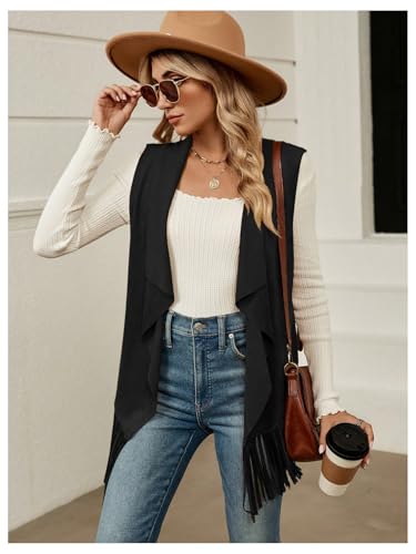 Women's Sleeveless Fringe Vest Open Front Faux Suede 70s Hippie Jakcket Outerwear4