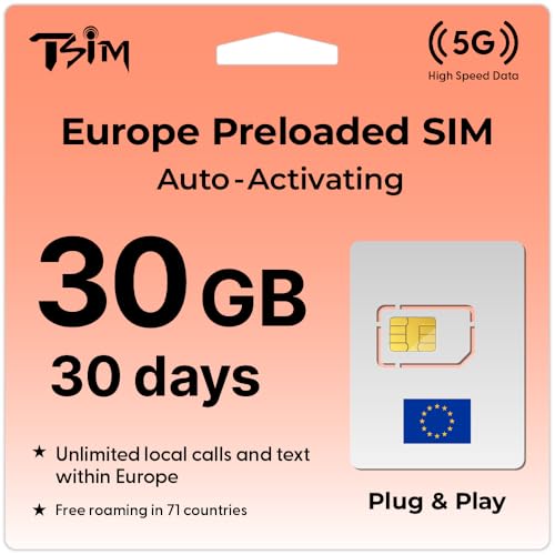 TSIM Europe SIM�J�[�h 30���Ԃ̗��s�p | 30GB �����f�[�^ | �����N�� �v�����[�hSIM�J�[�h | UK 3��SIM�J�[�h�t���[���[�~���O 71�J���B