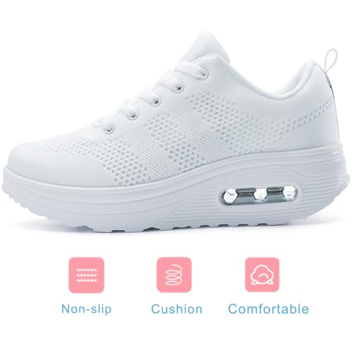Image of RUIDENG Platform Sneakers for Women Air Cushion | Walking Shoes Women Comfortable All Day | Thick Rocker Bottom