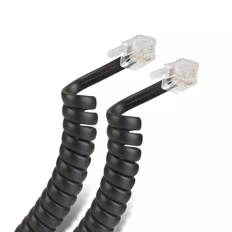 TECHZOCO Cable telefónico, Cable RJ10, RJ9, RJ22, cable de teléfono de línea fija, Diseño en espiral, cable para auricular telefono, 4 hilos 4P4C, 2 Metros estirado, Negro