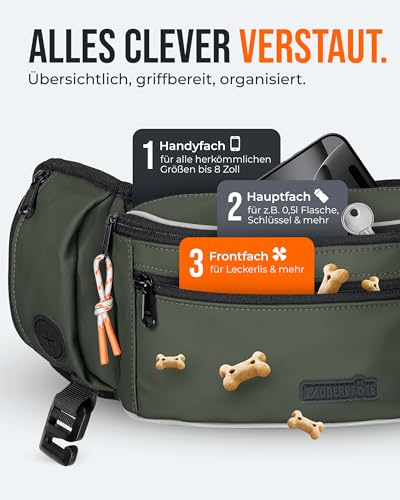 ZAUBERPFOTE Gassi Tasche 'Atlas' - Premium Leckerlitasche für Hunde - Inkl. YKK® Zipper & Leinenhalterung - Bauchtasche für Hundezubehör - Für Gassi, Wanderungen & Hunde Training