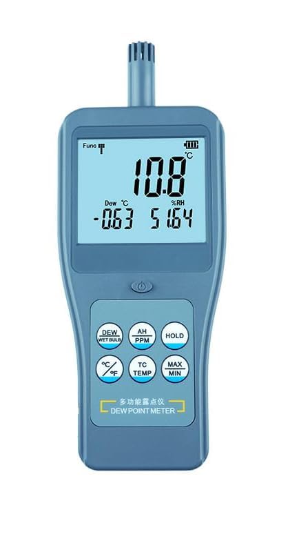 Portable Thermocouple Dew Point Meter Dewpoint Meter for Measuring Ambient Temperature,Dew Point Temperature,Wet Bulb Temperature,Relative Humidity,Absolute Humidity,PPM,Surface Temperature