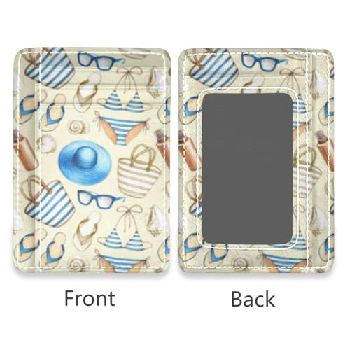 susiyo Summer Flip Flop Seashell Pattern Slim Minimalist Wallet Front Pocket Wallets PU Leather Rfid Blocking Credit Card Holder2