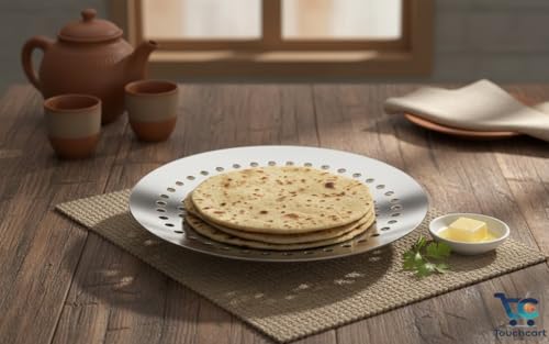Image of Premium Stainless Steel Chapati Basket 9 Inch Round Roti Holder with Lid, Food Grade Rust Resistant Bread Naan Paratha Puri Serving Basket for Dining Table, Kitchen, Home, Hotel & Restaurant