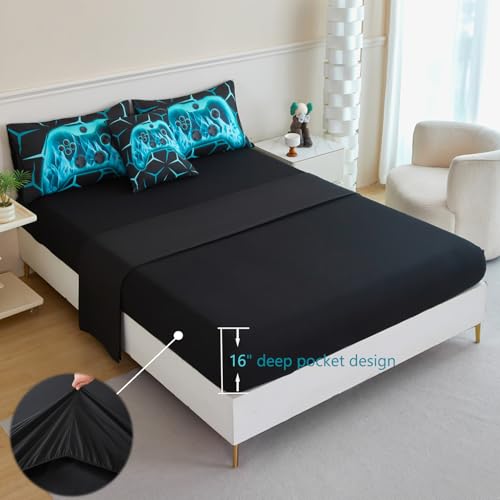 Image of ZRNBAST 6 Pieces Queen Bed in a Bag, Teal Gaming Comforter Set for Boys