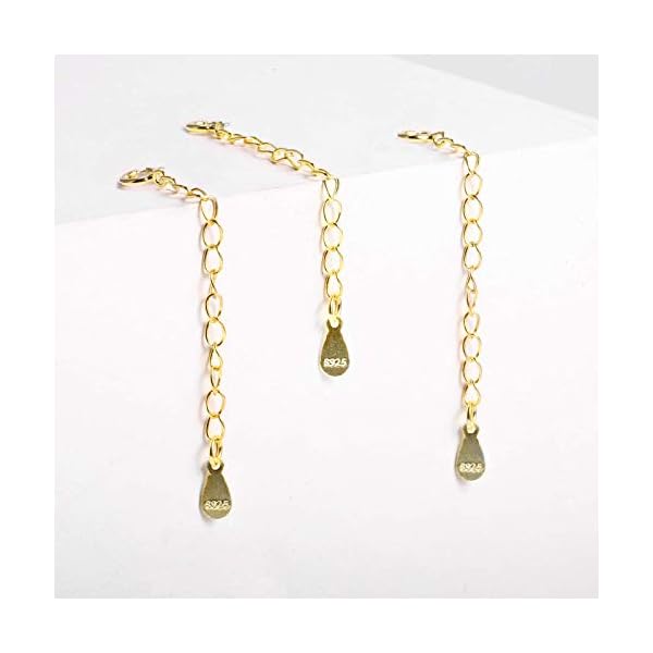 LANCHARMED 3 Pcs Necklace Extender, 925 Sterling Silver Extension for Jewelry Necklace Bracelet Anklet Extenders for Women Jewelry Making Chains 2 inch, Gold
