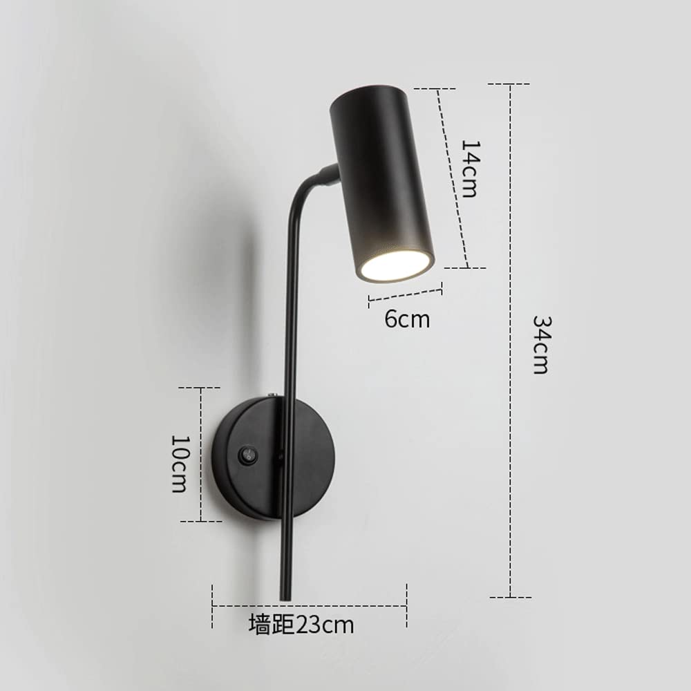 Kinkiety ścienne z reflektorem jako lampka nocna do czytania, 10W LED do montażu na ścianie oprawy oświetleniowe z przełącznikiem Regulowany czarny kinkiet do sypialni Korytarz korytarz