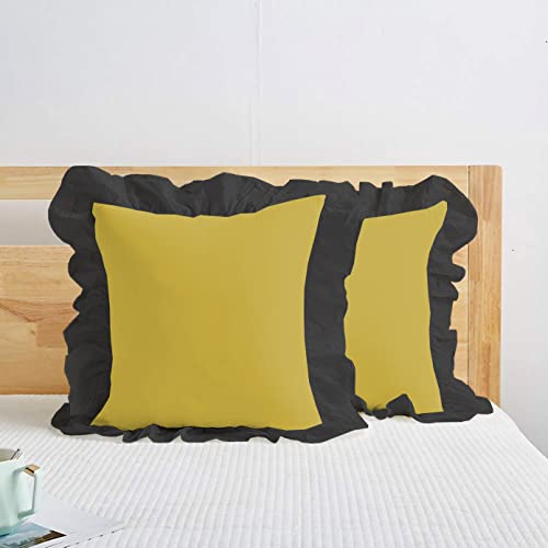 Image of YRM Bedding's Ruffle Beautiful Cushion Cover | Super Soft Elegant Premium Microfiber Frill Cushion Cover Set of 2 (16 inchx16 inch Inches) (Gold /Black)