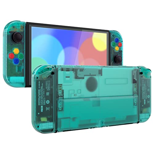 eXtremeRate Coque Complète de Remplacement avec Bouton pour Nintendo Switch OLED, Coque avec Bouton Personnalisé pour Nintendo Switch OLED, Vert Émeraude Transparent