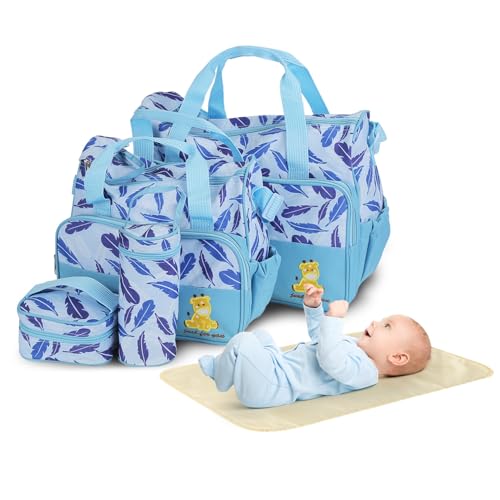 Image of Moclever 5Pcs Baby Nappy Diaper Bags Set-Baby Bags for Mom,Waterproof Maternity Bags with Bottle Bag,Food Bag&Changing Pad For Mom Dad