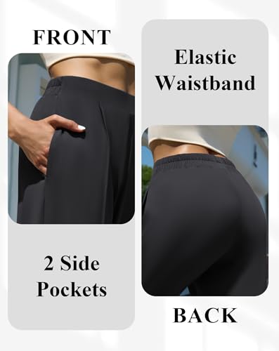 Women's High Waist Dress Pants Side Pockets Wide Leg Work Trousers Elastic Stretchy Casual Slacks4