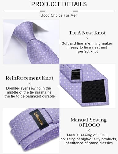Image of DiBanGu Plaid Ties for Men Silk Checkered Necktie and Pocket Square Cufflinks Tie Clip Set with Gift Box for Wedding Business