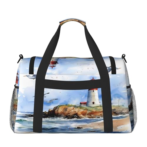 Sea Beach Lighthouse Duffle Bag Travel Duffel Bags for Men Women Waterproof Gym Overnight Weekender Bag Carry on Tote Bag2