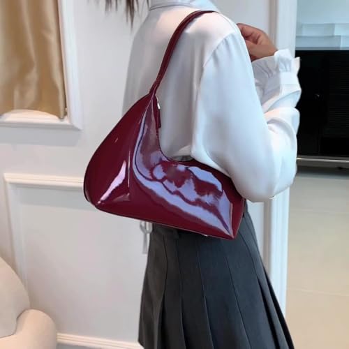 Image of Patent Leather Hobo Shiny Handbags Cute Evening Clutch Armpit Shoulder Bag Crescent Purse