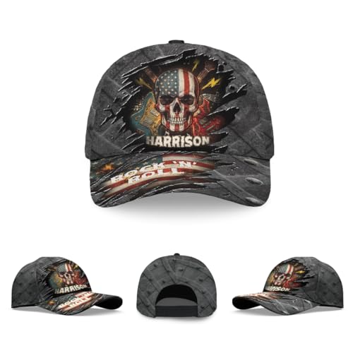 Image of Skull Baseball Cap for Men, Grim Reaper Death Crack Old Metal with Flag, Men's Hat, Adjustable Motorcycle Soft Caps