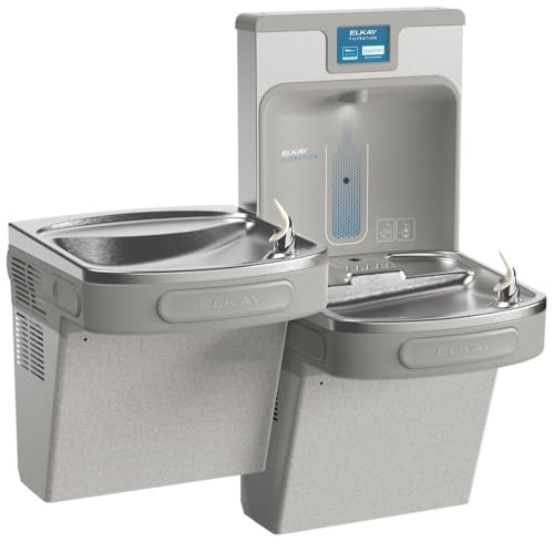 Elkay LZSTL8WSLK Filtered Bi-Level Fountain & EZH2O Bottle Filler Lt. Gray 120V