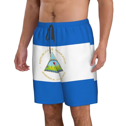 Flag of Nicaragua Men's Swim Trunks Quick Dry Swimwear Beach Shorts with Mesh Lining and Pockets2