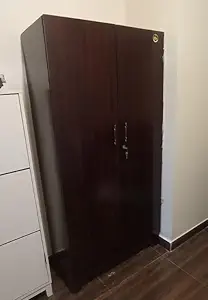 Taxzek Neelgiri Wood Wardrobe with 2 Wooden Doors Opening and Shelves (Modern Brown)