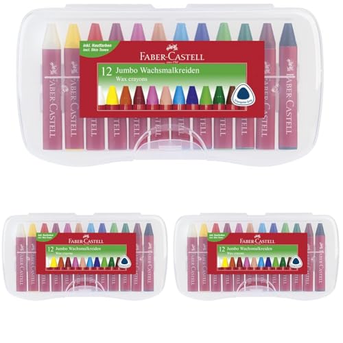 Faber-Castell 120011 - Wachsmalkreiden Jumbo, 12er Box sortiert (Packung mit 3)