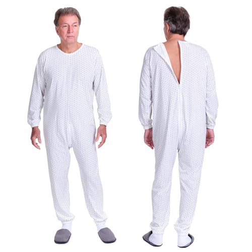 FERRUCCI COMFORT 9017 - Pijama sanitario con cuello redondo y cremallera trasera para personas mayores con incontinencia de Alzheimer, Hombre., XXL