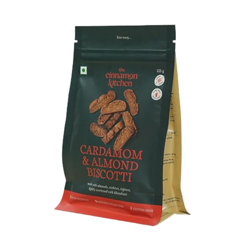 Image of The Cinnamon Kitchen Cardamom & Almond Biscotti (125g) | High Protien Snack| 100% Grain-Free & Gluten-Free | Organic Jaggery | No Maida, No Dairy, No Preservatives | Crispy Badam & Elaichi