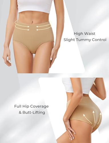 voenxe Cotton Underwear for Women,High Waisted Ladies Panties,Breathable Soft Full Coverage Briefs,Comfy Underpants,4 Pack2