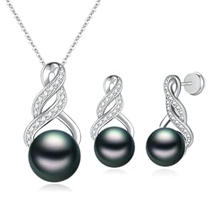 Pearl Necklace and Earring Set for Women – 925 Sterling Silver Pearl Jewelry Set Rhodium/Gold Plated Anniversary Birthday Gifts for Her Packaged in Preserved Rose Box