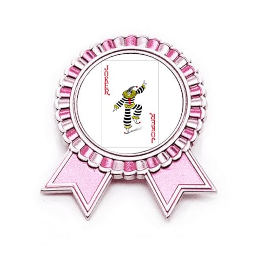 Broche rouge motif cartes médaille rose de taille moyenne en métal